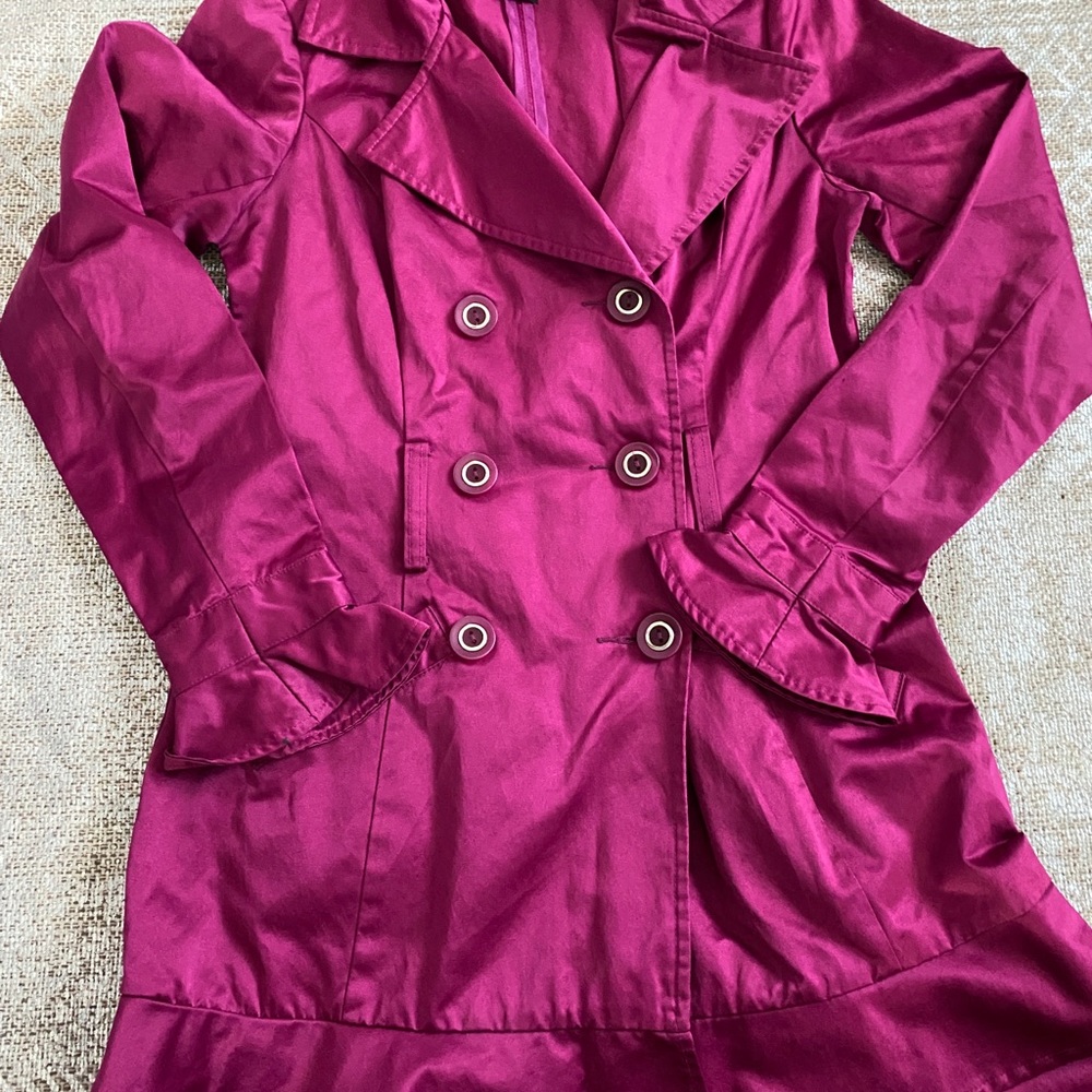Magenta/Fuchsia Rampage Ruffle Trench Coat - Picture 3 of 5